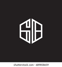 Initial letter GB, minimalist line art monogram hexagon shape logo, white color on black background