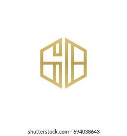 Initial Letter GB, Minimalist Line Art Hexagon Shape Logo, Gold Color