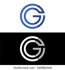 Initial letter GC or CG logo template with modern geometric circle and shadow line art illustration in flat design monogram symbol