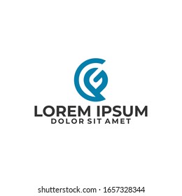 Letra inicial plantilla de logotipo GC o CG con símbolo de localización de semicírculo y vástago en una ilustración monográfica de diseño plano