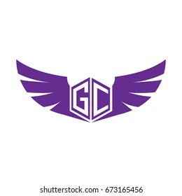 Initial Letter GC Hexagonal Shape with Wings Icon