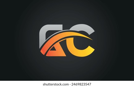 Letra inicial GC Logo Design con Swoosh. Diseño creativo y moderno del logotipo de GC sobre fondo negro.
