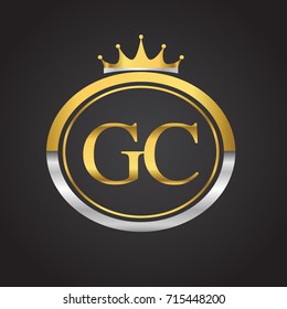 initial letter GC logotype company name with oval shape and crown, gold and silver color. vector logo for business and company identity.