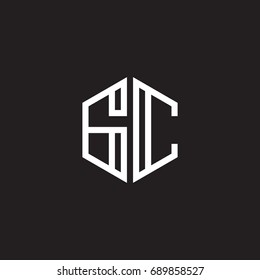 Initial letter GC, minimalist line art monogram hexagon shape logo, white color on black background