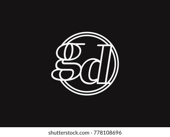 Initial letter gd lowercase outline inside the circle logo template white on black background