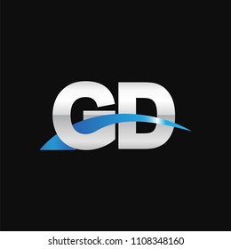 Initial letter GD, overlapping movement swoosh logo, metal silver blue color on black background