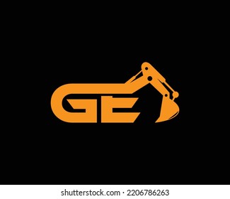 Initial Letter GE  Excavator Logo Design Concept. Creative Excavators, Construction Machinery Special Equipment Vector Illustration.