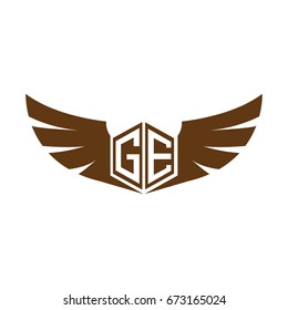 Initial Letter GE Hexagonal Shape with Wings Icon