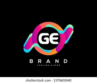 Initial letter GE logo with colorful circle background, letter combination logo design for creative industry, web, business and company. - Vector
