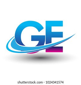 initial letter GE logotype company name colored blue and magenta swoosh design. vector logo for business and company identity.