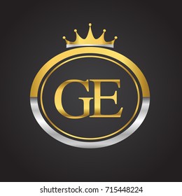 initial letter GE logotype company name with oval shape and crown, gold and silver color. vector logo for business and company identity.