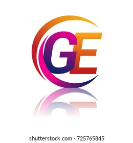 initial letter GE logotype company name orange and magenta color on circle and swoosh design. vector logo for business and company identity.