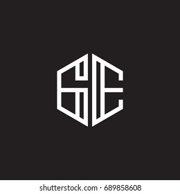 Initial letter GE, minimalist line art monogram hexagon shape logo, white color on black background