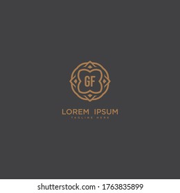 Création d'icône logo GF lettre initiale. Logotype luxueux à cadre de bijoux en bordure de gemme. Imprimer le symbole du timbre des initiales du monogramme