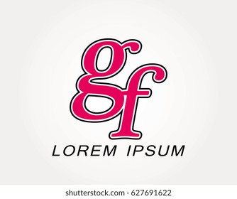 Initial letter gf logo. Monogram lowercase italic