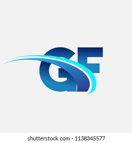 initial letter GF logotype company name colored blue and swoosh design. vector logo for business and company identity.