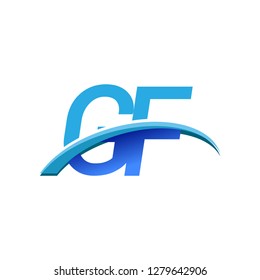 initial letter GF logotype company name colored blue and swoosh design. vector logo for business and company identity.