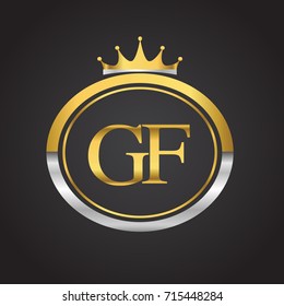 initial letter GF logotype company name with oval shape and crown, gold and silver color. vector logo for business and company identity.