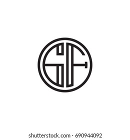 Initial letter GF, minimalist line art monogram circle logo, black color