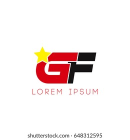 Initial letter gf yellow star logo red black