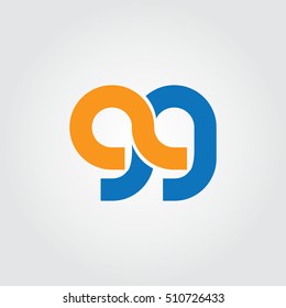 Initial Letter GG 99 Linked Rounded Lowercase Logo Orange Blue