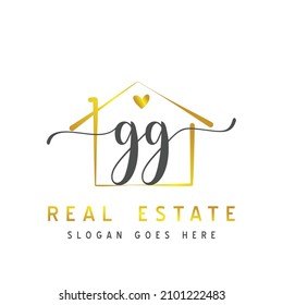 Initial letter GG calligraphy handwritten Real estate logo concept. Handwritten alphabet in the logo template. Letters and Alphabet for your logo design.