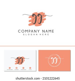 Initial letter GG calligraphy handwritten logo. Feminine logo collections and business card template. handwriting logo of initial signature, wedding, fashion, floral and botanical.