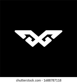 Initial letter GG, GW or WG logo template with geometric wing illustration in flat design monogram symbol