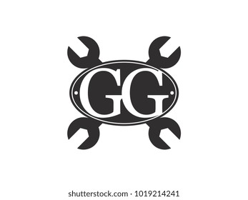Initial letter GG logo automotive club with crossed wrench black