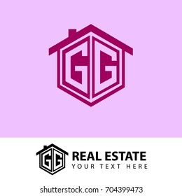 Initial Letter GG Logo, Hexagonal Shape fot Real Estate Comapny with Purple Orange