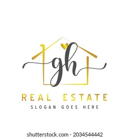 Initial letter GH calligraphy handwritten Real estate logo concept. Handwritten alphabet in the logo template. Letters and Alphabet for your logo design.