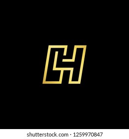 Initial letter GH HG CH HC minimalist art logo, gold color on black background. - Vector 