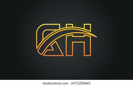 Initial Letter GH Logo Design With Swoosh. Creative And Modern GH Logo Design on Black Background.