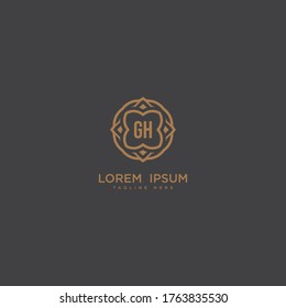 Initial letter GH logo icon design. Luxury jewelry frame gem edge logotype. Print monogram initials stamp sign symbol