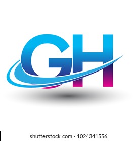 initial letter GH logotype company name colored blue and magenta swoosh design. vector logo for business and company identity.