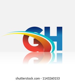 initial letter GH logotype company name colored red and blue and swoosh design. vector logo for business and company identity.
