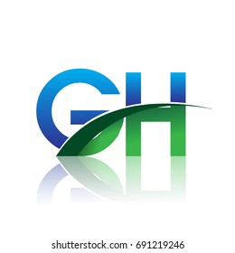 initial letter GH logotype company name colored blue and green swoosh design. vector logo for business and company identity.
