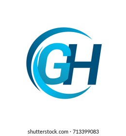 initial letter GH logotype company name blue circle and swoosh design. vector logo for business and company identity.