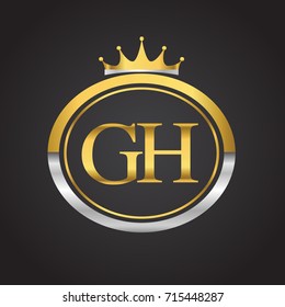 initial letter GH logotype company name with oval shape and crown, gold and silver color. vector logo for business and company identity.