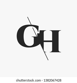 Initial Letter GH Monogram Sliced. Modern logo template isolated on gray background