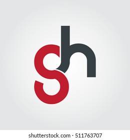 Initial Letter GH SH Linked Rounded Lowercase Logo Red Black