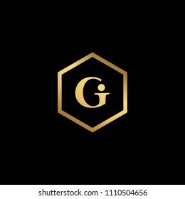 Initial letter GI IG minimalist art monogram Hexagon shape logo, gold color on black background