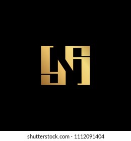 Initial letter GI IG NI IN GH HG minimalist art logo, gold color on black background