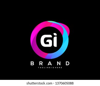 Initial letter GI logo with colorful circle background, letter combination logo design for creative industry, web, business and company. - Vector