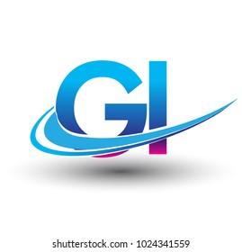 initial letter GI logotype company name colored blue and magenta swoosh design. vector logo for business and company identity.