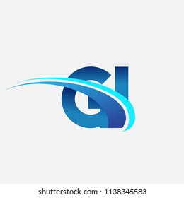 initial letter GI logotype company name colored blue and swoosh design. vector logo for business and company identity.