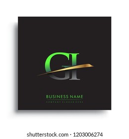 initial letter GI logotype company name colored green and gold swoosh design. vector logo for business and company