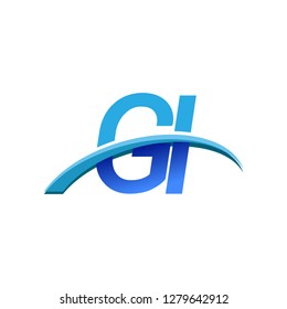 initial letter GI logotype company name colored blue and swoosh design. vector logo for business and company identity.