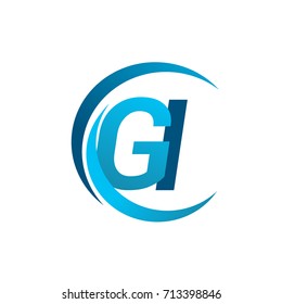 initial letter GI logotype company name blue circle and swoosh design. vector logo for business and company identity.