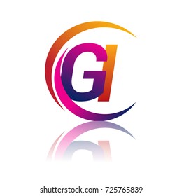 initial letter GI logotype company name orange and magenta color on circle and swoosh design. vector logo for business and company identity.